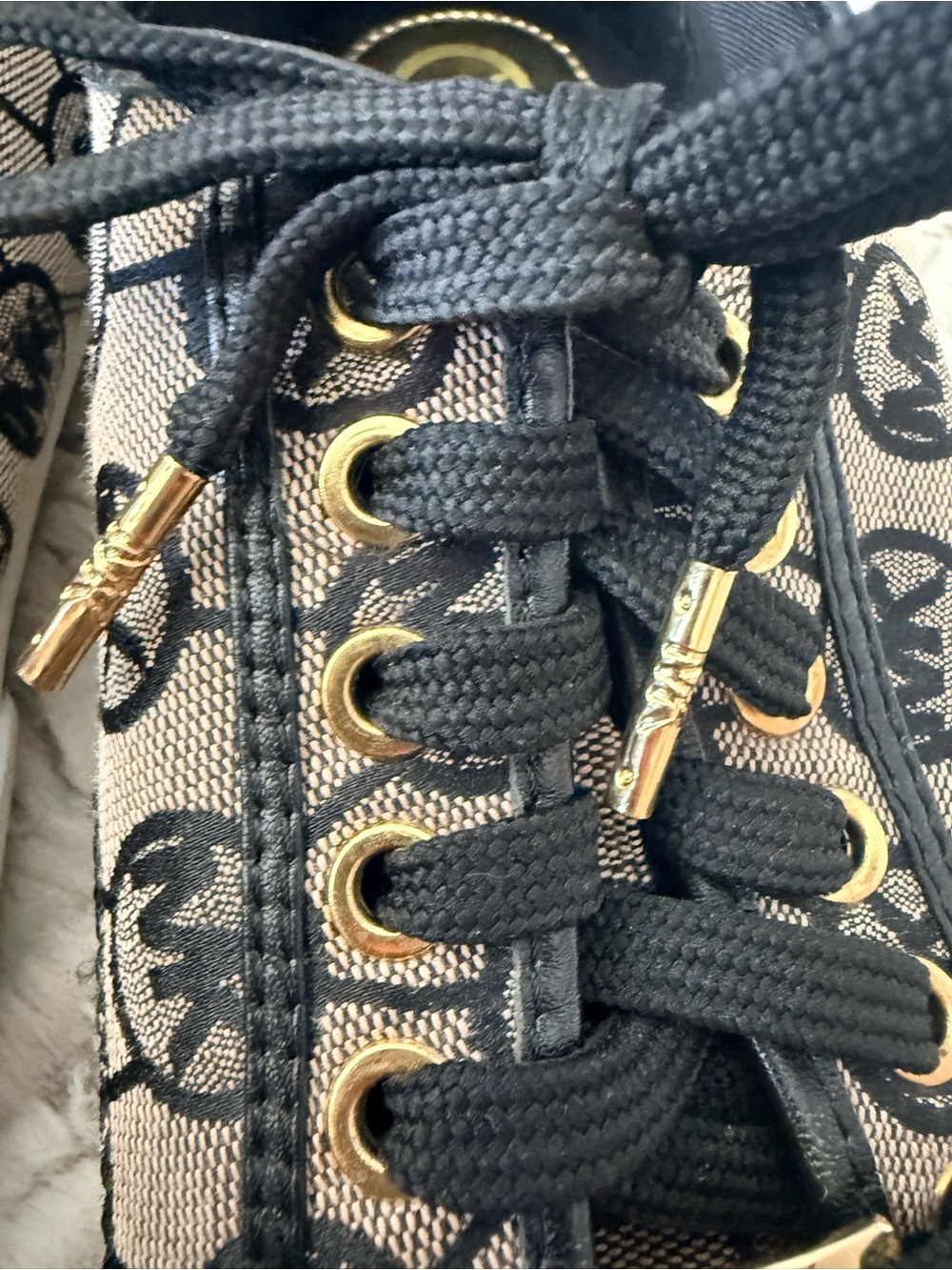 Michael Kors "Boerum" Jacquard Monogram Blk,Beige ,gold MK Logo Low-Tops W9 - Picture 6 of 9
